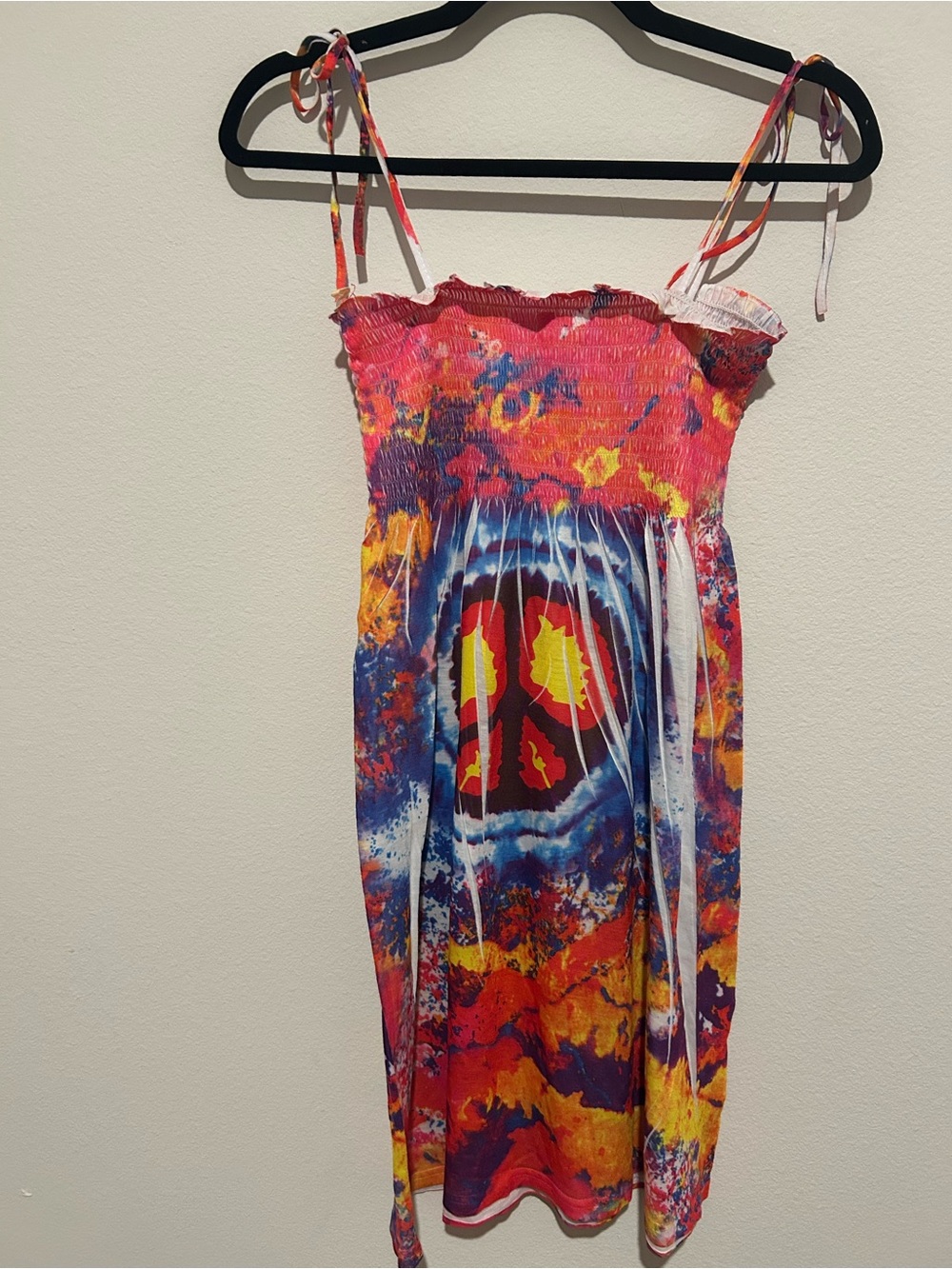 Exist Tye-Dye Smock Sundress With Peace Sign